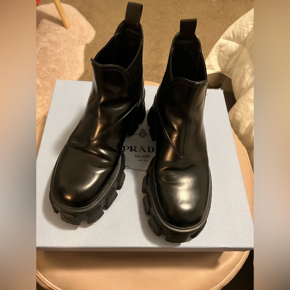 Prada - Monolith Brushed Leather Chelsea Boots - Picture 5 of 13